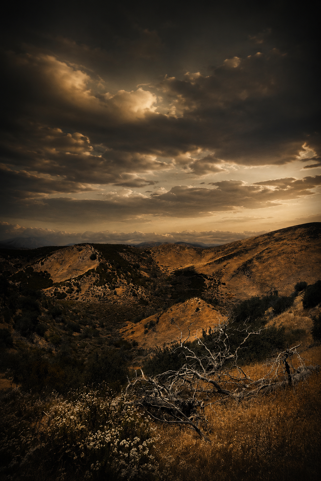 Storm light crossing the Mojave basin